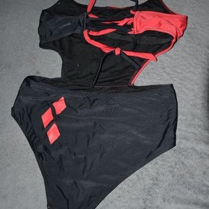Black and red Harley Quinn bathing suit